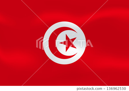 Tunisia flag with wavy silk effect. Vector flag symbolizing national pride, identity, heritage, patriotism and authority 136962530
