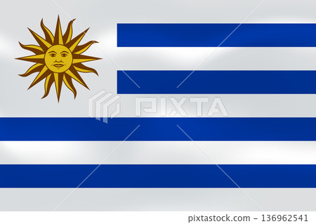Uruguay flag with wavy silk effect. Vector flag symbolizing national pride, identity, heritage, patriotism and authority Uruguay flag with wavy silk effect. Vector flag symbolizing national pride, identity, heritage, patriotism and authority 136962541