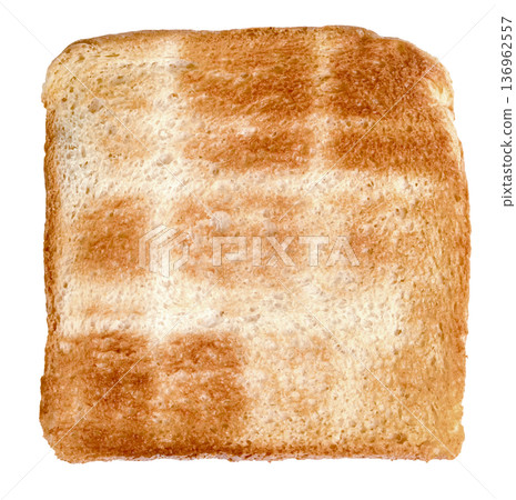 Single slice of toasted white bread featuring a unique checkered grid pattern isolated. Ideal for food blog, breakfast menu, or creative culinary concepts. Studio shot. Single slice of toasted white bread featuring a unique checkered grid pattern isolated. Ideal for food blog, breakfast menu, or creative culinary concepts. Studio shot. 136962557