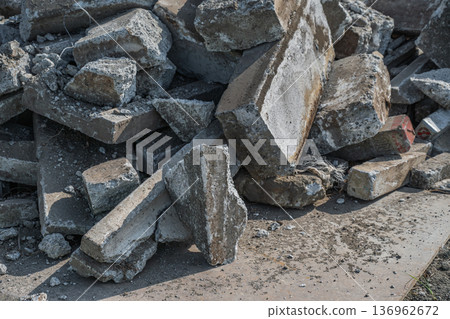 Concrete removed during exterior construction work Concrete removed during exterior construction work 136962672