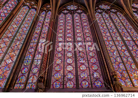 sainte-chapelle stained glasses windows, Paris, France 136962714