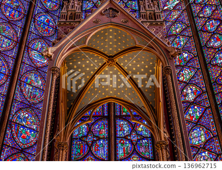 sainte-chapelle stained glasses windows, Paris, France 136962715
