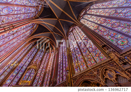 sainte-chapelle stained glasses windows, Paris, France 136962717