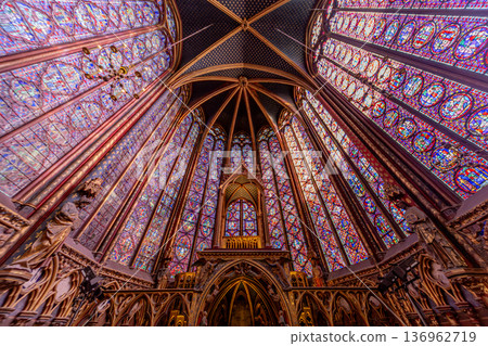 sainte-chapelle stained glasses windows, Paris, France 136962719