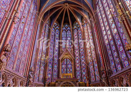 sainte-chapelle stained glasses windows, Paris, France 136962723