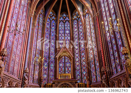 sainte-chapelle stained glasses windows, Paris, France 136962743