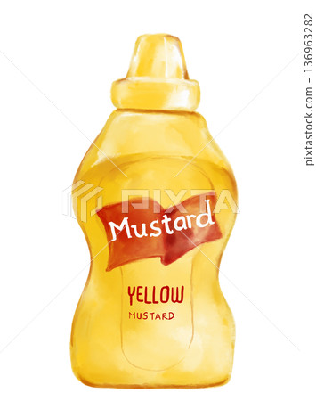 Yellow mustard bottle watercolor painting illustration art 136963282