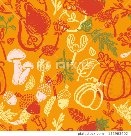 seamless pattern with pumpkins, autumn leaves seamless pattern with pumpkins, autumn leaves 136963402