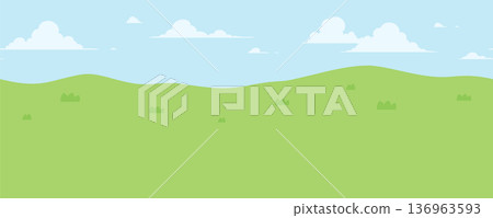Simple grassland and sky landscape illustration_Side scrolling game background_Seamless 136963593