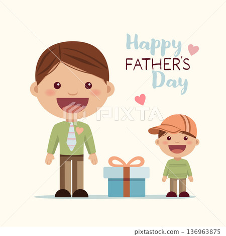 Happy fathers day wishes card. A little boy gives a gift to his father 136963875