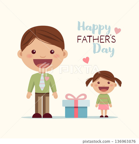 Happy fathers day wishes card. A little girl gives a gift to her father Happy fathers day wishes card. A little girl gives a gift to her father 136963876