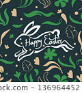 Seamless Pattern Happy Easter Day Running Rabbit Doodle Greeting Illustration 136964452