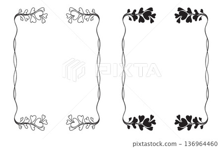Hearts Doodle Valentine Line Art Border Frame.Vector Illustration 136964460