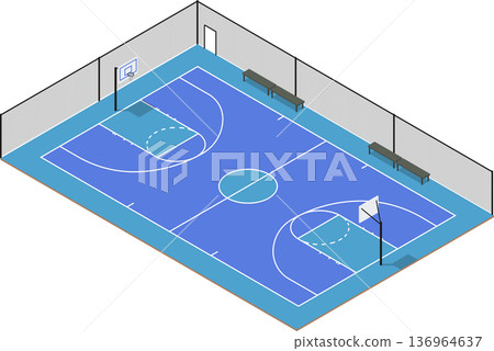 Outdoor basketball court with fences illustration Outdoor basketball court with fences illustration 136964637