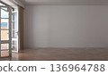 Empty Beachfront Room Interior With Open Glass Door And Ocean View 136964788