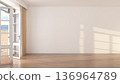 Empty Beachfront Living Room Interior With Open Doors And Ocean View 136964789