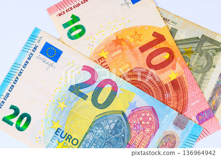 Variety of euro cash banknotes, currency European money bills, for business transactions are available 136964942