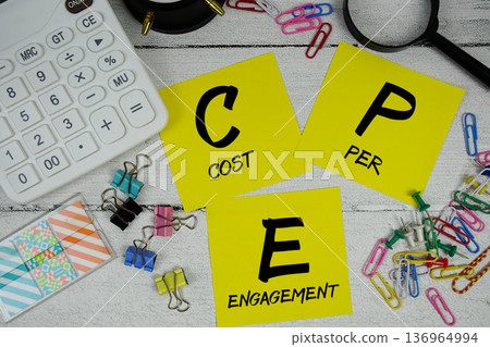CPE Cost Per Engagement text phrase of business and financial concept 136964994