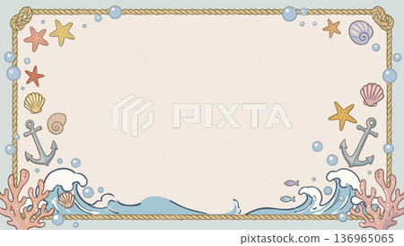Vector decorative frame in marine style with various colorful sealife elements Vector decorative frame in marine style with various colorful sealife elements 136965065