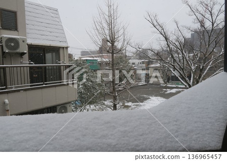 Snow-covered houses and parks on the day of the House of Representatives election 136965457