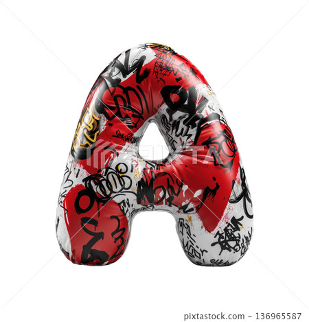 Inflatable letter A covered in graffiti art isolated on white background, representing urban creativity and bold street concept 136965587