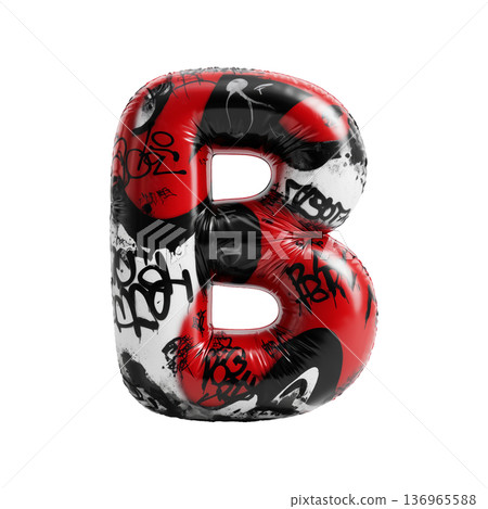 Balloon letter B covered in graffiti in glossy style isolated on white background showing urban art concept theme idea Balloon letter B covered in graffiti in glossy style isolated on white background showing urban art concept theme idea 136965588