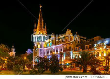 Historic Theater Building Illuminated At Night In Batumi Georgia Historic Theater Building Illuminated At Night In Batumi Georgia 136966019