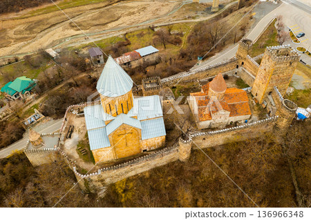 Medieval Ananuri fortress on Aragvi river in Georgia 136966348
