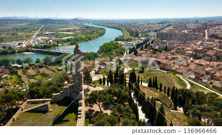 Aerial view of Tudela cityscape with Monument to Sacred Heart of Jesus Aerial view of Tudela cityscape with Monument to Sacred Heart of Jesus 136966466