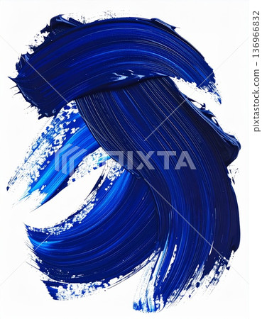 Abstract Cobalt Blue Paint Swirl on White Background Minimalist Design 136966832