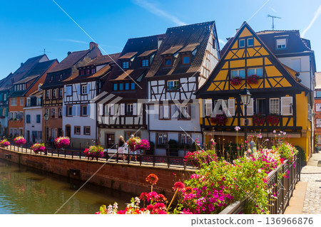 Embankment of Lauch River with historical houses in Colmar, France 136966876