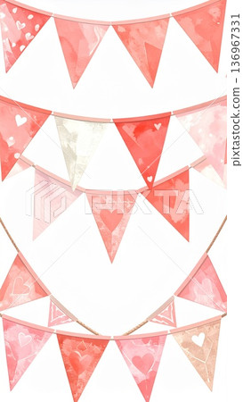 Watercolor Triangle Bunting Banner Garland Decoration Isolated on White Background 136967331