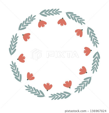 Simple cute wreath of color flowers and plants Simple cute wreath of color flowers and plants 136967824