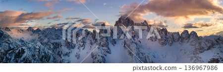 Beautiful Panorama of Dolomites Mountains During Winter Beautiful Panorama of Dolomites Mountains During Winter 136967986