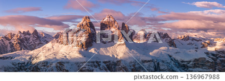Beautiful Panorama of Dolomites Mountains During Winter 136967988