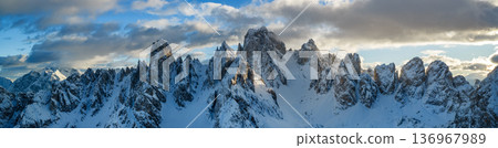 Beautiful Panorama of Dolomites Mountains During Winter Beautiful Panorama of Dolomites Mountains During Winter 136967989