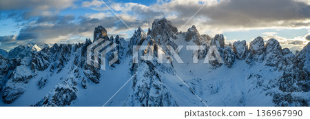 Beautiful Panorama of Dolomites Mountains During Winter 136967990