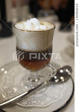 Irish Coffee with Cream in Glass Mug Irish Coffee with Cream in Glass Mug 136968018