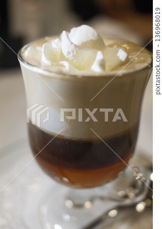 Irish Coffee with Cream in Glass Mug Irish Coffee with Cream in Glass Mug 136968019