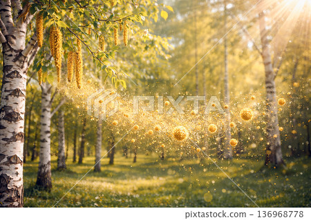 Spring seasonal allergy concept with pollen exposure Spring seasonal allergy concept with pollen exposure 136968778