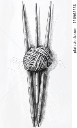 Illustration of A Three Pronged Spear with A Wrapped Centerpiece In White Background 136968888