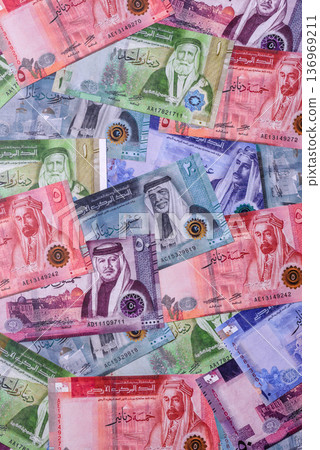 Jordan money, the Jordanian dinar currency, banknotes. Jordanian money, dinar 136969211