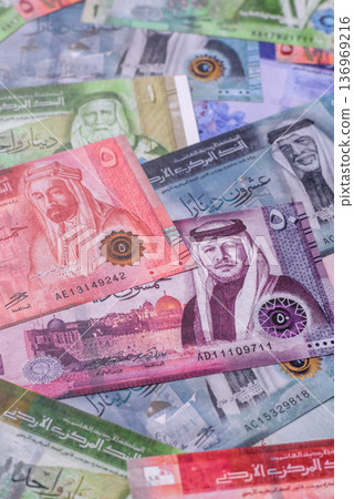 Jordan money, the Jordanian dinar currency, banknotes. Jordanian money, dinar Jordan money, the Jordanian dinar currency, banknotes. Jordanian money, dinar 136969216