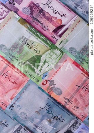 Jordan money, the Jordanian dinar currency, banknotes. Jordanian money, dinar Jordan money, the Jordanian dinar currency, banknotes. Jordanian money, dinar 136969254