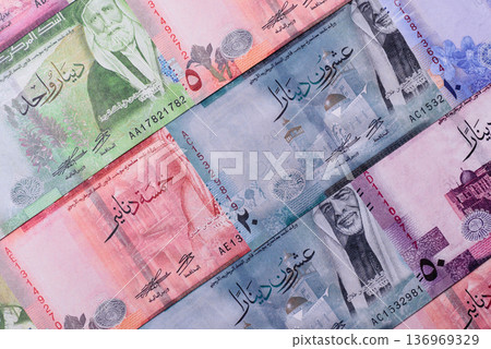 Jordan money, the Jordanian dinar currency, banknotes. Jordanian money, dinar 136969329