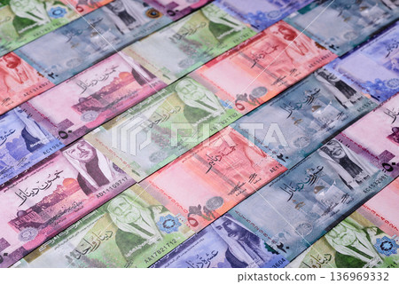 Jordan money, the Jordanian dinar currency, banknotes. Jordanian money, dinar Jordan money, the Jordanian dinar currency, banknotes. Jordanian money, dinar 136969332