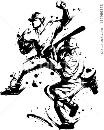 Baseball ink painting illustration Baseball ink painting illustration 136969578