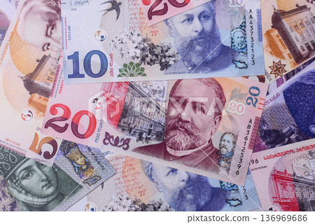 Georgia money, the georgian lari currency, banknotes. Georgian money, the lari Georgia money, the georgian lari currency, banknotes. Georgian money, the lari 136969686