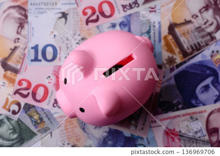 A piggy bank as a concept for storing, accumulating, and saving financial resources. A piggy bank 136969706