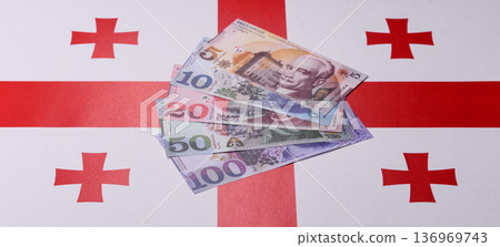 Georgia money, the georgian lari currency, banknotes. Georgian money, the lari Georgia money, the georgian lari currency, banknotes. Georgian money, the lari 136969743